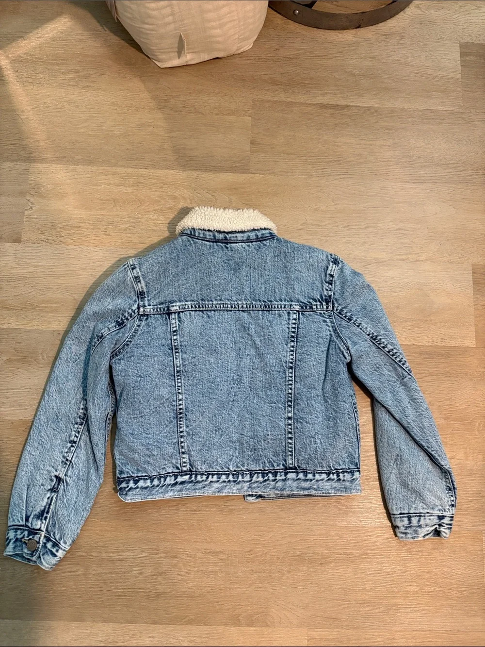 GAP Kids Light Blue Denim Jacket with Cream Sherpa Collar